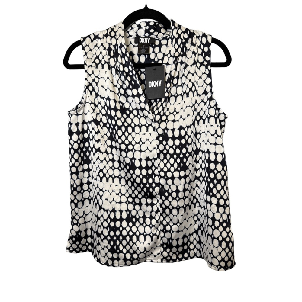 NWT DKNY Size S Sleeveless Navy and White Blouse